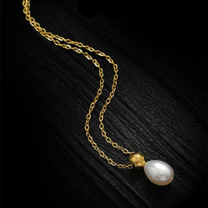 Stainless Steel Retro Gold Color Water Drop Pearl Pendant Necklace for Women Exquisite Korea Chokers Bride Jewelry Colorfast