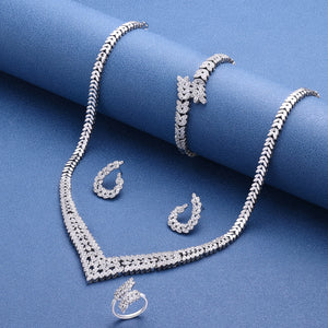 New Wedding Jewelry Set for Women Saudi Arabia 4 Pieces Zirconia Bridal Jewellery Collection Necklace Set