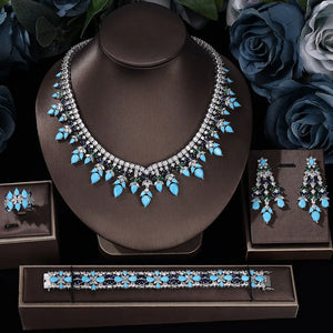 Luxury Turquoise Bridal 4-Piece Set of Dubai Jewellery Necklace Earrings Bracelet Ring Set Wedding Birdes Accessoires