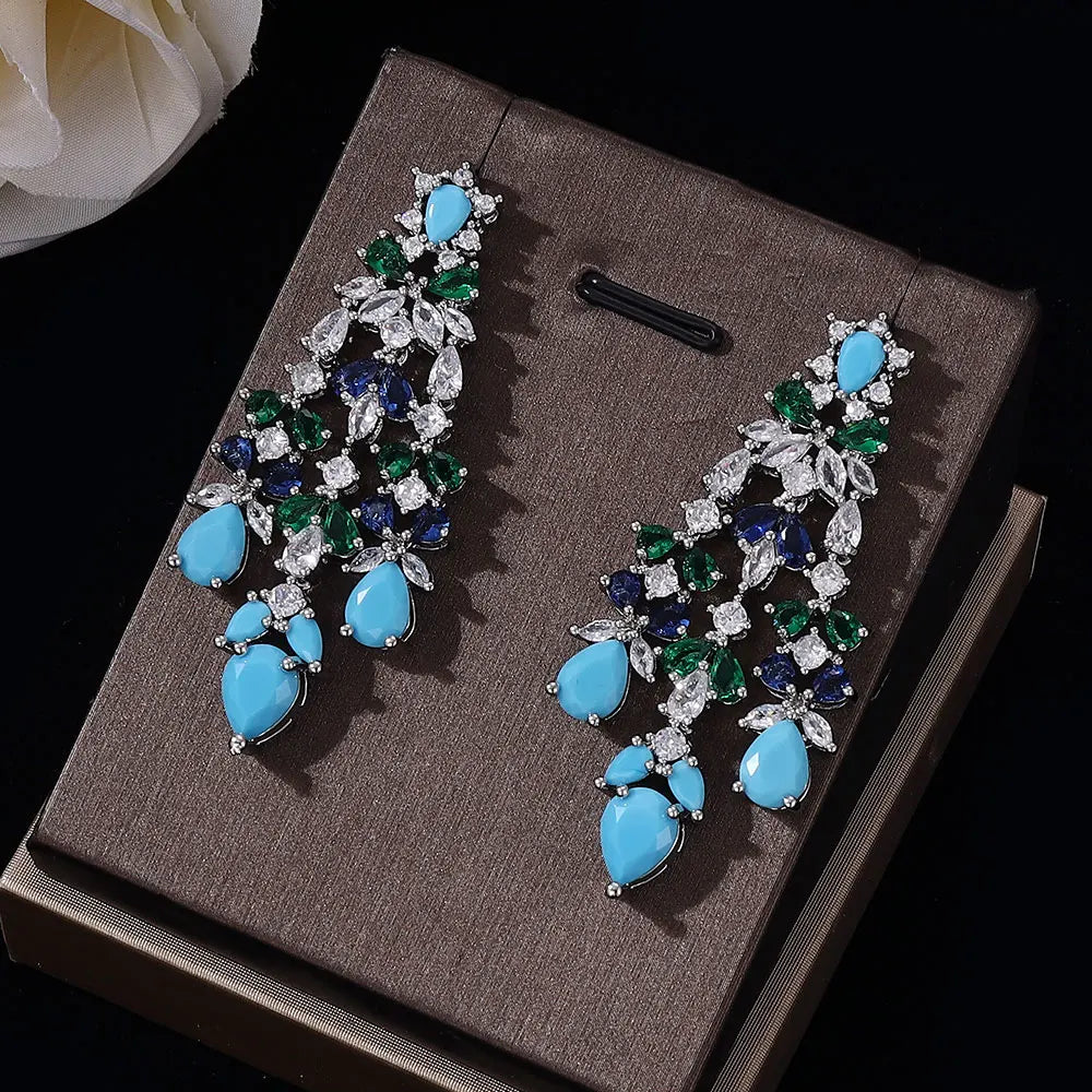 Luxury Turquoise Bridal 4-Piece Set of Dubai Jewellery Necklace Earrings Bracelet Ring Set Wedding Birdes Accessoires