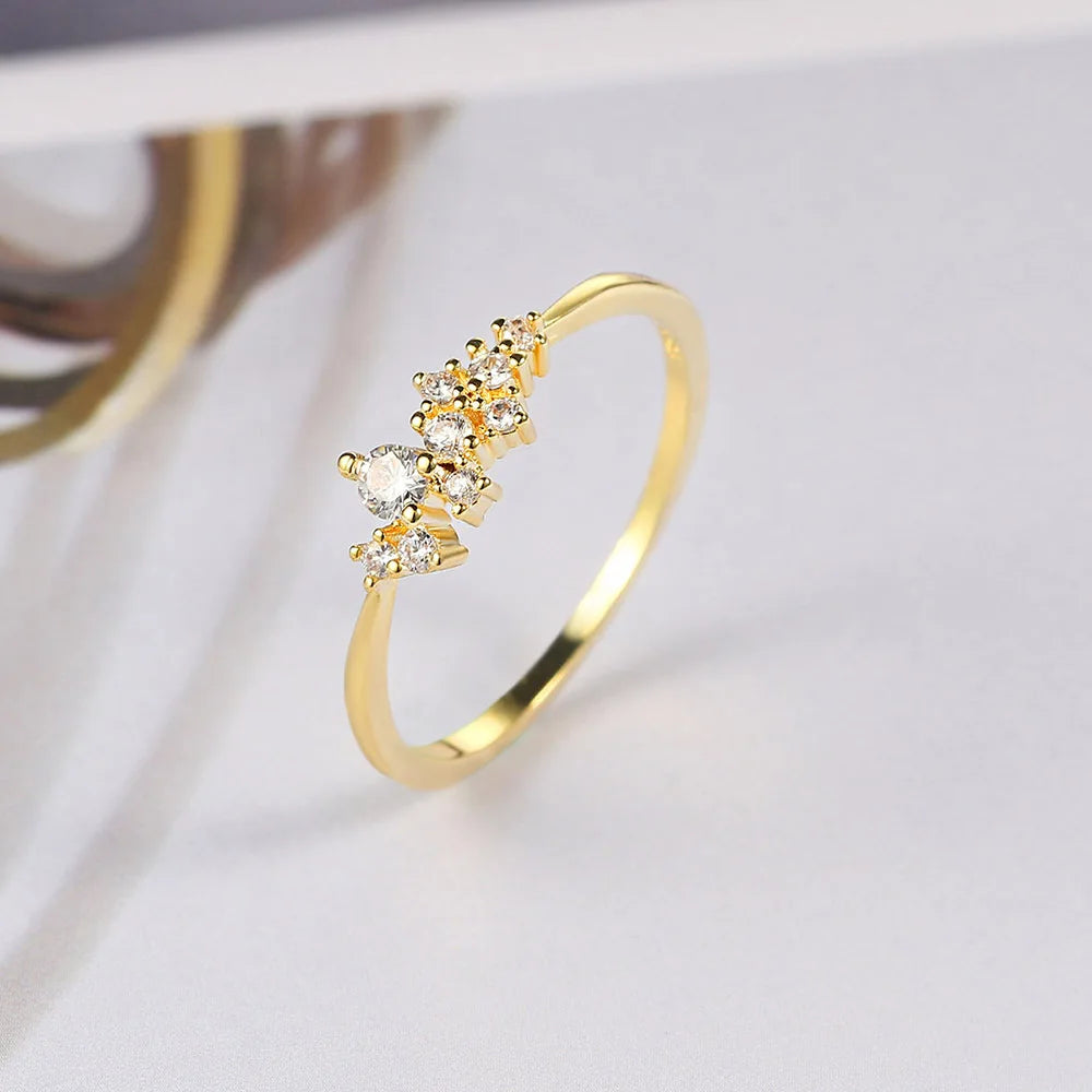 Trendy Elegant Dainty Rings For Women Romantic Women's Ring Shiny Zircon Gold Color Thin Finger Ring Accessories Jewelry KCR088