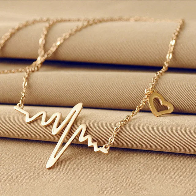 NK681 ECG Heart Clavicle Necklace Chain Dainty Collares Minimalist Heartbeat Pendants Collier Women Wedding Jewelry Girl Gift