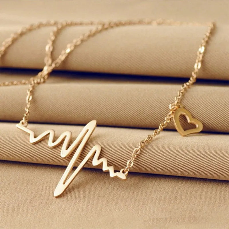 NK681 ECG Heart Clavicle Necklace Chain Dainty Collares Minimalist Heartbeat Pendants Collier Women Wedding Jewelry Girl Gift