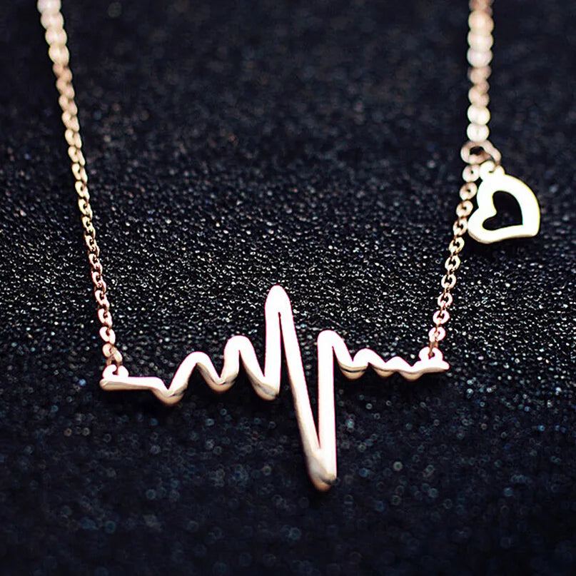 NK681 ECG Heart Clavicle Necklace Chain Dainty Collares Minimalist Heartbeat Pendants Collier Women Wedding Jewelry Girl Gift