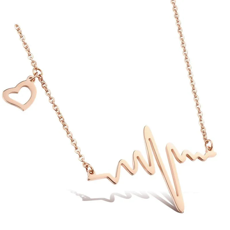 NK681 ECG Heart Clavicle Necklace Chain Dainty Collares Minimalist Heartbeat Pendants Collier Women Wedding Jewelry Girl Gift