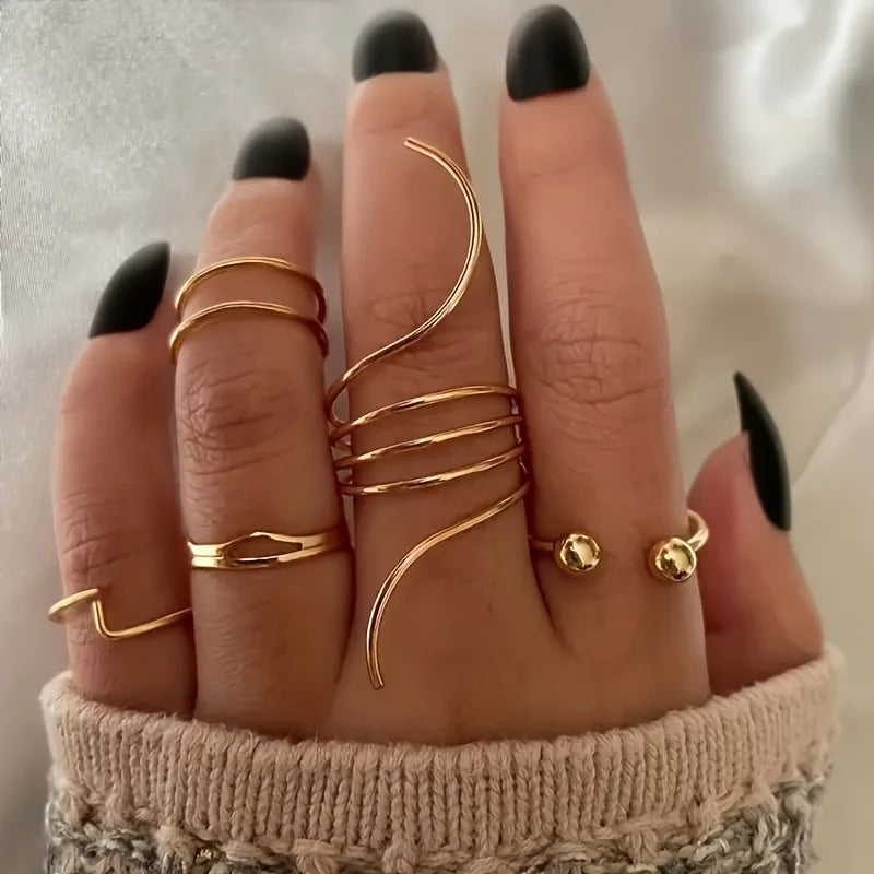 5 Pieces of Minimalist, Fashionable, Irregular Gold Women's Ring Set, Finger Ring, Fashionable Girl Jewelry Gift