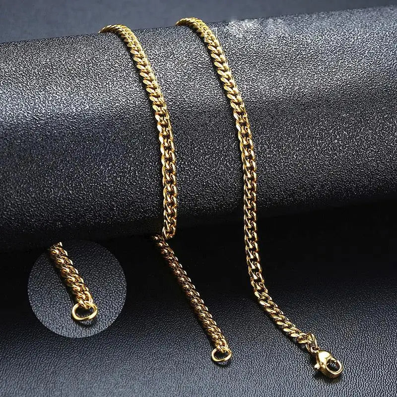 Punk Stainless Steel Necklace 3/5/7mm Curb Cuban Necklaces For Men Black Color Gold Color Link Chain Chokers Solid Metal Jewelry