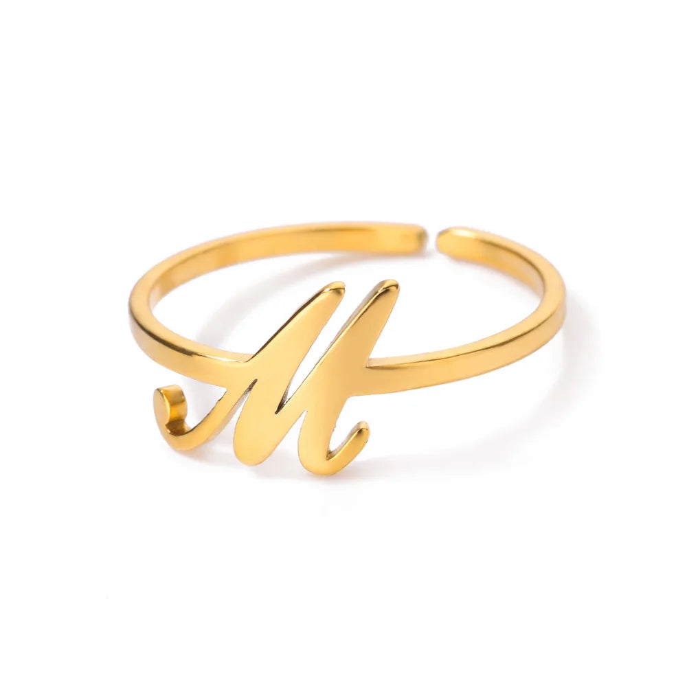 Initial Letter Rings For Women Gold Color Stainless Steel  A-Z Letter Adjustable Ring Aesthetic Wedding Christmas Jewelry Gift