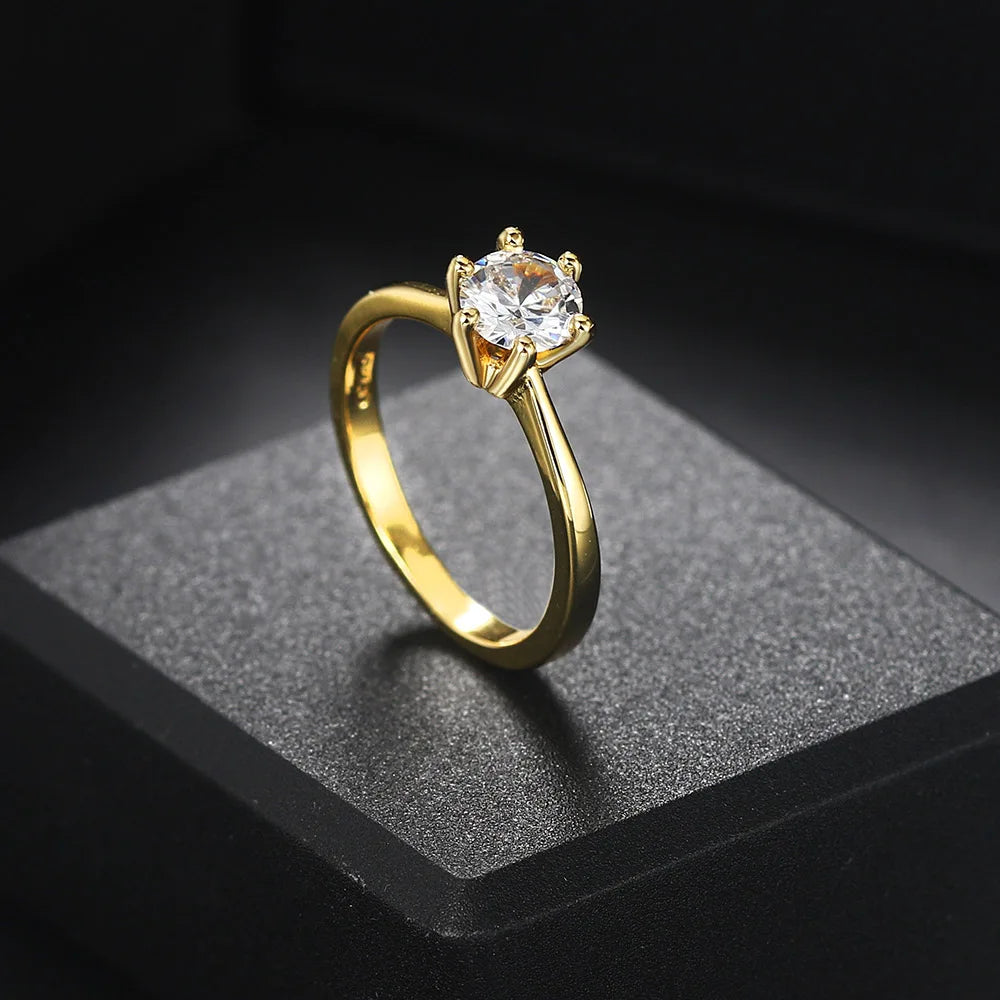 Classic 1 Carat Crystal Wedding Ring For Women Zirconia Gold Color Engagement Anniversary Proposal Marriage Ring Jewelry R174