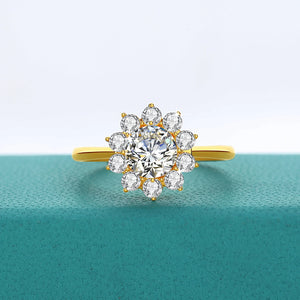 Szjinao 100% Real 14k Gold Flower Ring Full Moissanite Diamond 1 Carat Wedding Fine Jewelry 585 K Gold Trendy Valentine Day Gift