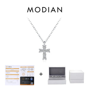 MODIAN D Color Moissanite 925 Sterling Silver Corss Pendant Necklaces Sparkling Lab Diamond Link Chain Jewelry For Women Gifts