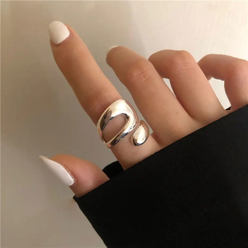 925 Sterling Silver Geometry Irregular Simple Open Ring For Women Wedding Luxury Fine Jewelry Gift Female Wholesale Jewellery