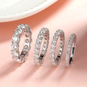 Smyoue 2-5mm Full Moissanite Ring for Women Sparkling Wedding Eternity Bands 100% S925 Sterling Silver Jewelry Classic Ring GRA