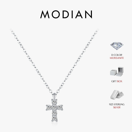 MODIAN D Color Moissanite 925 Sterling Silver Corss Pendant Necklaces Sparkling Lab Diamond Link Chain Jewelry For Women Gifts