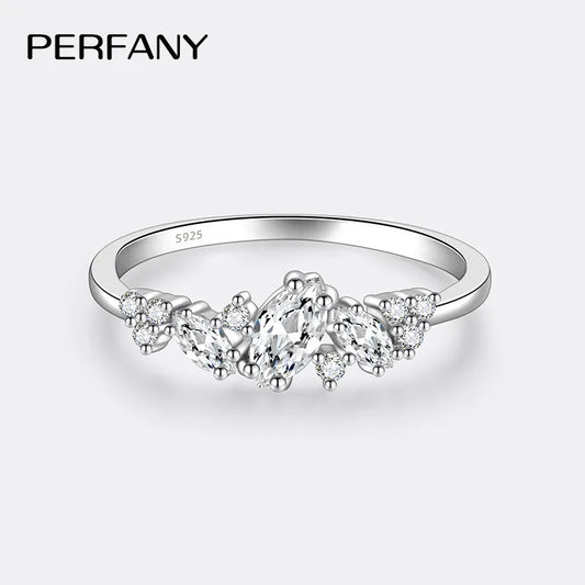 PERFANY 0.58CT Marquise Cut Moissanite Women's Ring S925 Pure Silver Laboratory Cultivated Diamond Fashion Design Jewelry