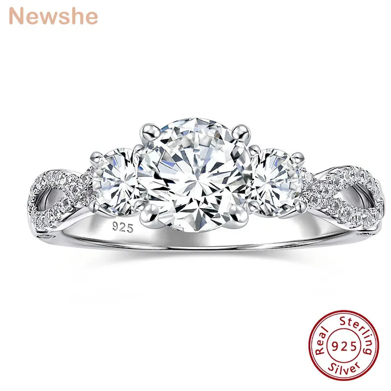 Newshe Original 925 Silver Engagement Rings for Women Promised Wedding Ring Brilliant 1.2Ct Round Cubic Zircon Luxury Jewelry