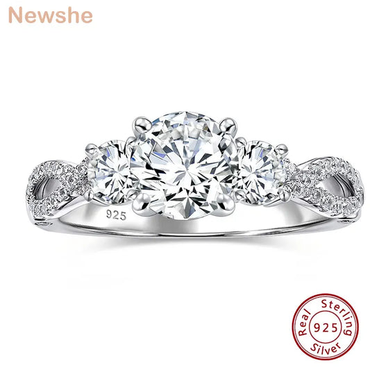 Newshe Original 925 Silver Engagement Rings for Women Promised Wedding Ring Brilliant 1.2Ct Round Cubic Zircon Luxury Jewelry