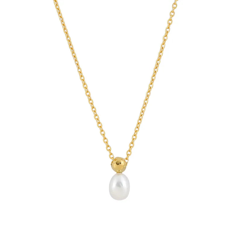 Stainless Steel Retro Gold Color Water Drop Pearl Pendant Necklace for Women Exquisite Korea Chokers Bride Jewelry Colorfast