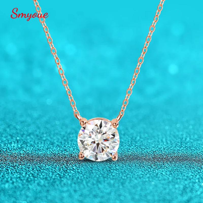 Smyoue 1-5CT Rose Gold Color Moissanite Necklace for Women D Color Sparkling Classic Lab Diamon Pendant Sterling Silver 925 GRA