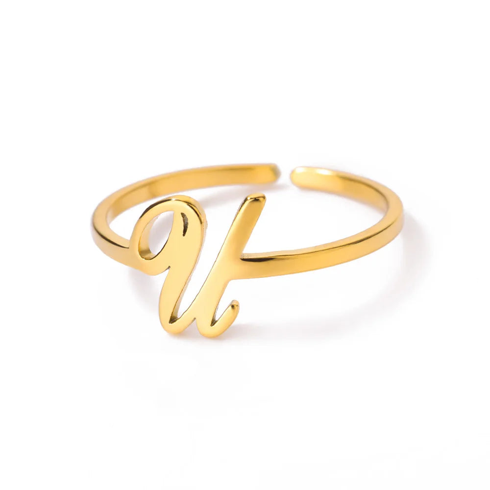 Initial Letter Rings For Women Gold Color Stainless Steel  A-Z Letter Adjustable Ring Aesthetic Wedding Christmas Jewelry Gift