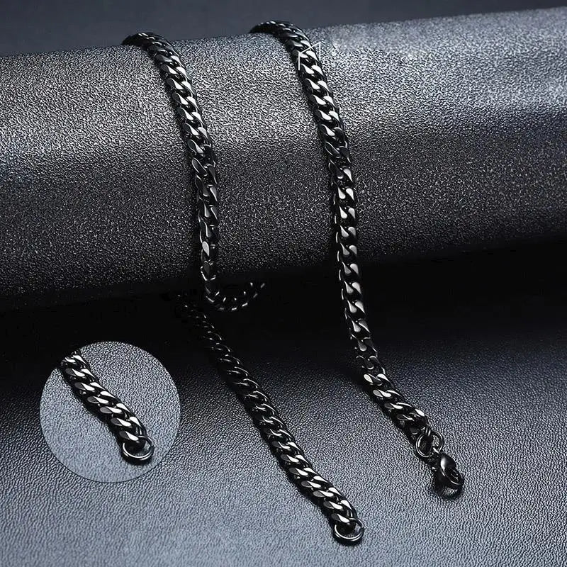 Punk Stainless Steel Necklace 3/5/7mm Curb Cuban Necklaces For Men Black Color Gold Color Link Chain Chokers Solid Metal Jewelry