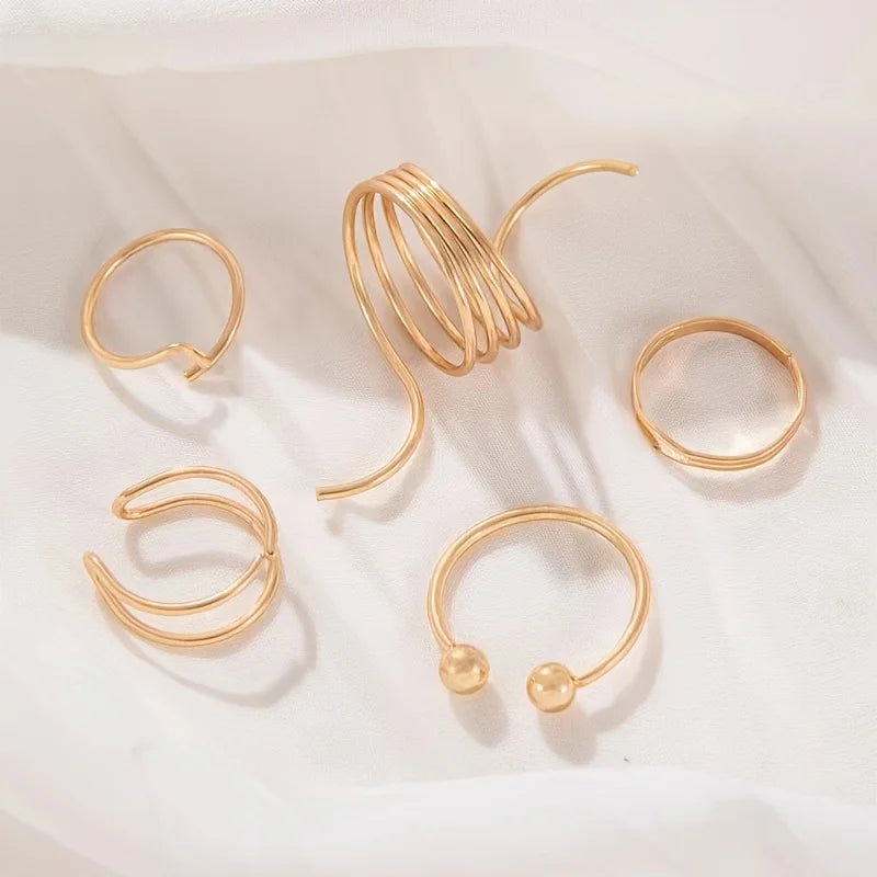 5 Pieces of Minimalist, Fashionable, Irregular Gold Women's Ring Set, Finger Ring, Fashionable Girl Jewelry Gift