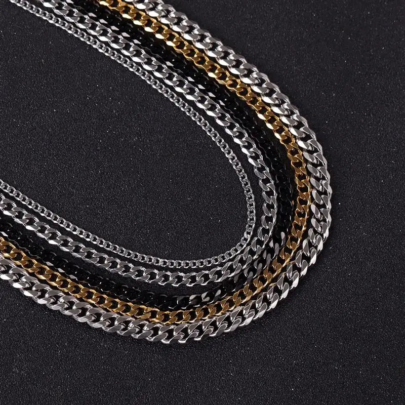 Punk Stainless Steel Necklace 3/5/7mm Curb Cuban Necklaces For Men Black Color Gold Color Link Chain Chokers Solid Metal Jewelry