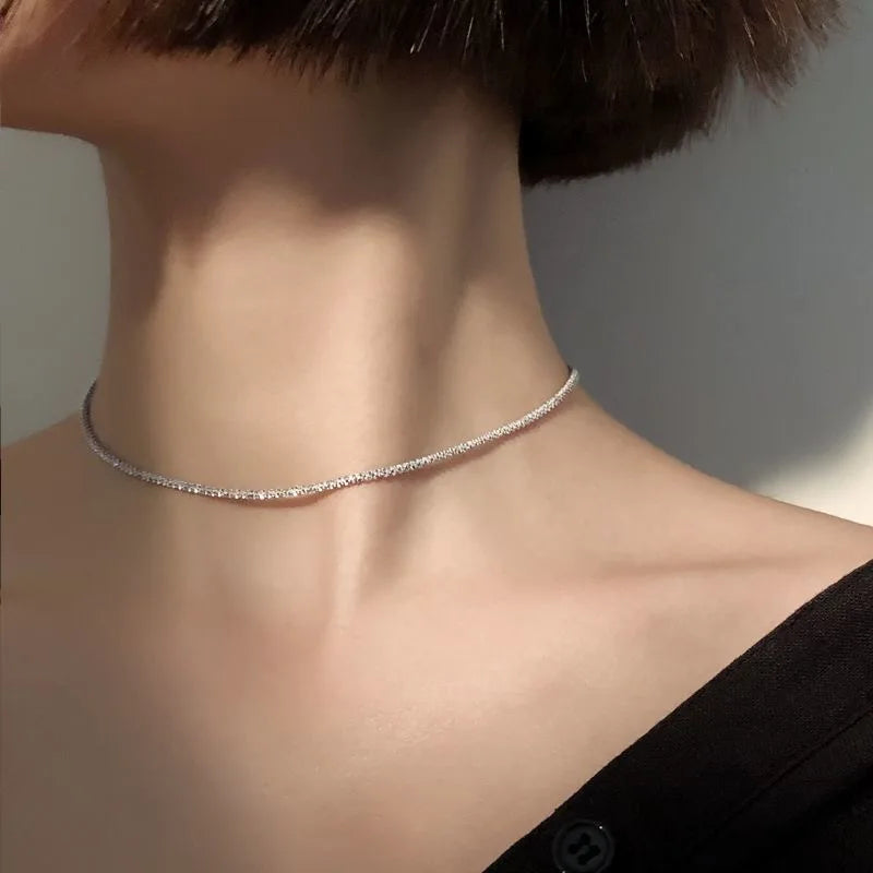 New Popular Silver Colour Sparkling Clavicle Chain Choker Necklace For Women Fine Jewelry Wedding Party Gift