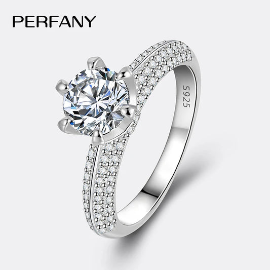 PERFANY 2CT Moissanite Ring for Women S925 Pure Silver Laboratory Certified Cultivated Diamonds Eternal Luxury Wedding Jewelry