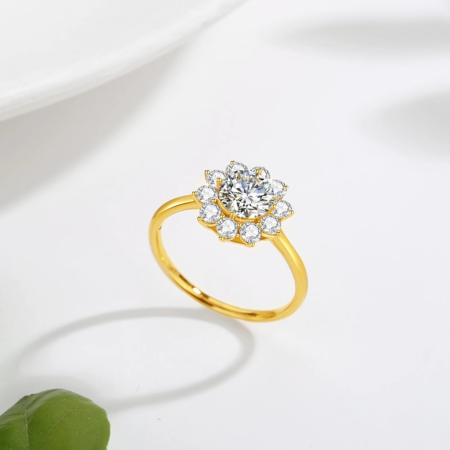 Szjinao 100% Real 14k Gold Flower Ring Full Moissanite Diamond 1 Carat Wedding Fine Jewelry 585 K Gold Trendy Valentine Day Gift