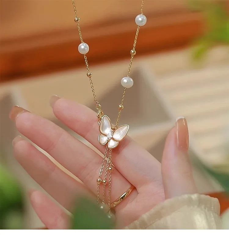 Sweet Butterfly Design Natural Freshwater Pearl 14K Gold Filled Female Necklace Jewelry For Women Short Chains No Fade Cheap