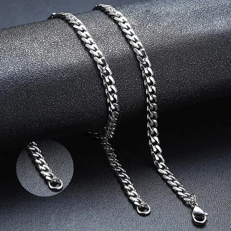 Punk Stainless Steel Necklace 3/5/7mm Curb Cuban Necklaces For Men Black Color Gold Color Link Chain Chokers Solid Metal Jewelry