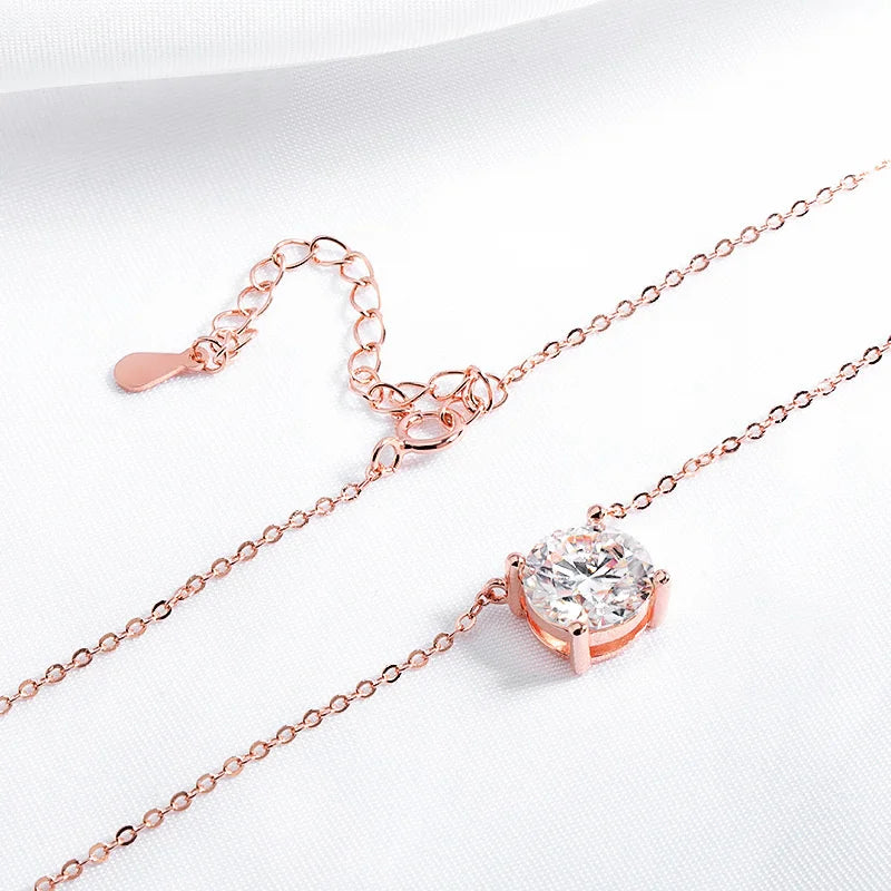 Smyoue 1-5CT Rose Gold Color Moissanite Necklace for Women D Color Sparkling Classic Lab Diamon Pendant Sterling Silver 925 GRA