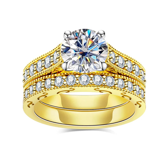 Moissanite Ring Set For Women 925 Sterling Silver 2 Carat All Moissanite gold Ring