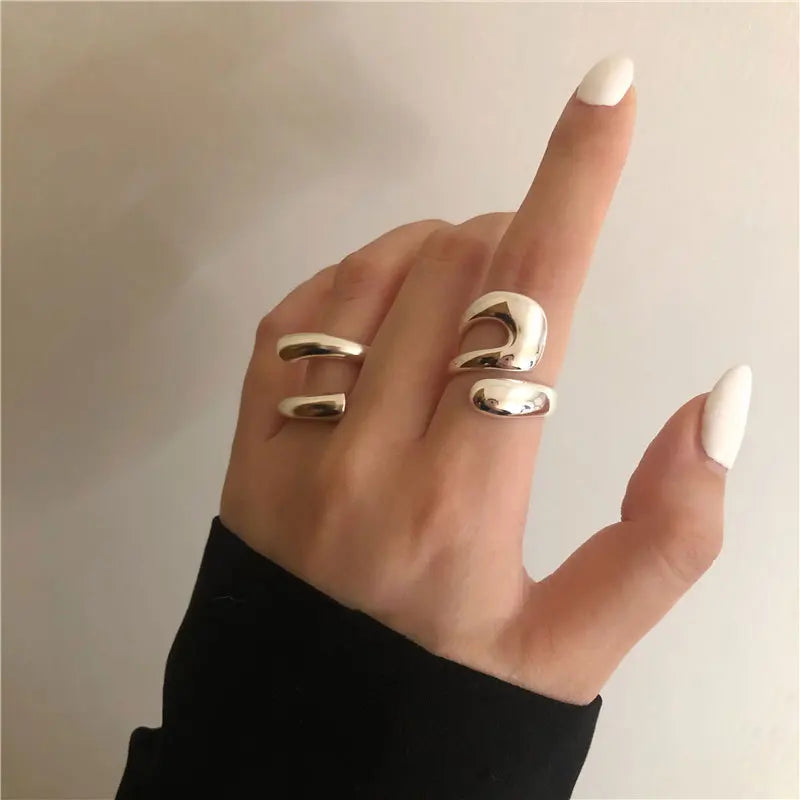 925 Sterling Silver Geometry Irregular Simple Open Ring For Women Wedding Luxury Fine Jewelry Gift Female Wholesale Jewellery