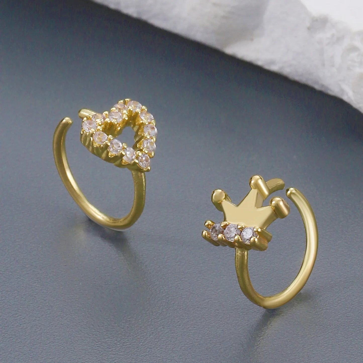 Creative Punk Nose Rings for Women Men Gold Color New Zircon-encrusted Cross Crown Love Hip-hop Fake Nose Studs Fashion Jewelry