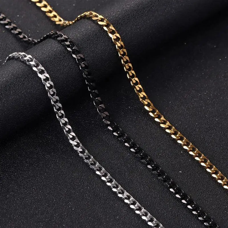 Punk Stainless Steel Necklace 3/5/7mm Curb Cuban Necklaces For Men Black Color Gold Color Link Chain Chokers Solid Metal Jewelry