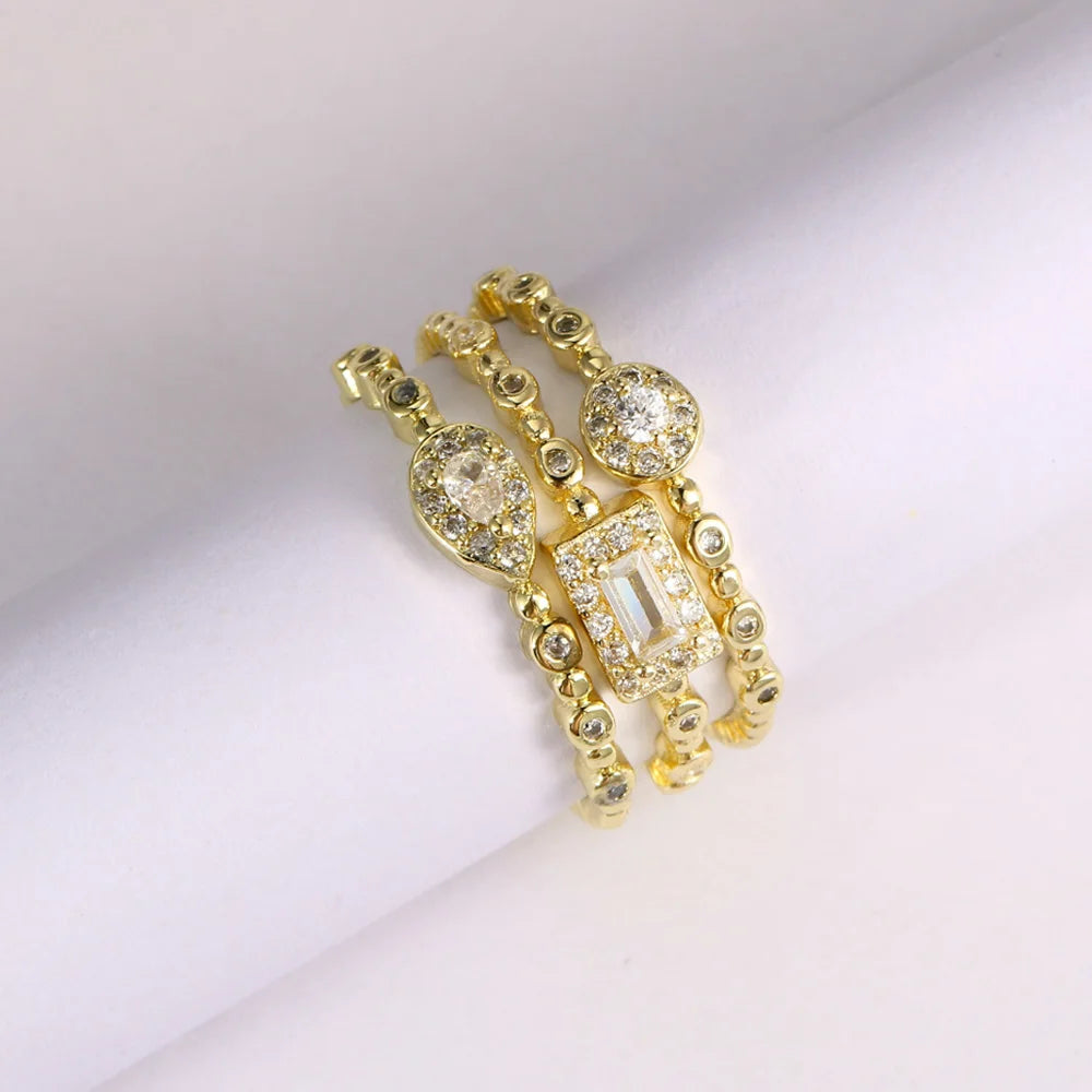 Trendy Elegant Dainty Rings For Women Romantic Women's Ring Shiny Zircon Gold Color Thin Finger Ring Accessories Jewelry KCR088