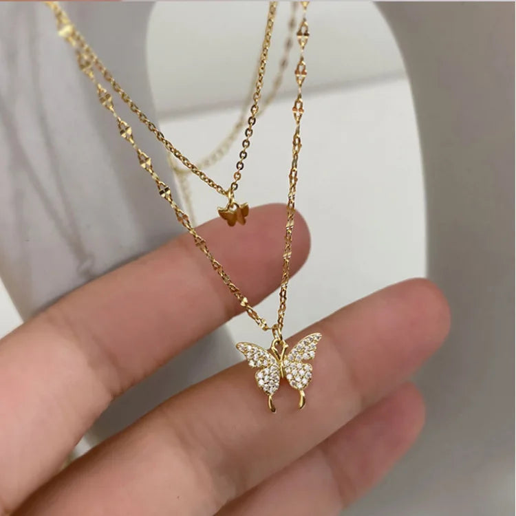 Korean Version Acrylic Butterfly Pendant Necklace For Women Gold Color Butterfly Necklace Simple Elegant Jewelry Wholesale