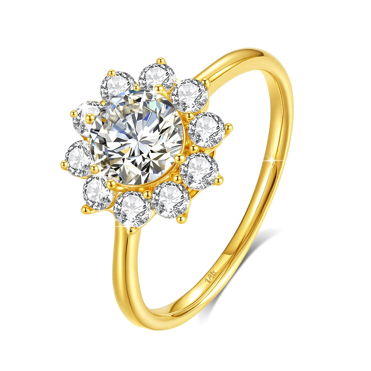 Szjinao 100% Real 14k Gold Flower Ring Full Moissanite Diamond 1 Carat Wedding Fine Jewelry 585 K Gold Trendy Valentine Day Gift