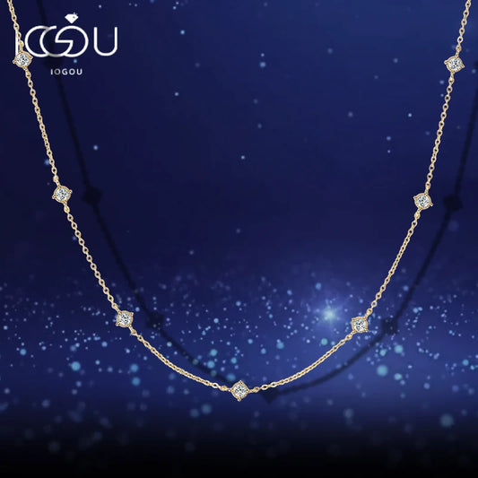 IOGOU 3mm D0.70CT Moissanite Diamond Necklaces Woman 925 Silver Clavicle Chain High Quality Fashion Neck Jewellery Gift Trend