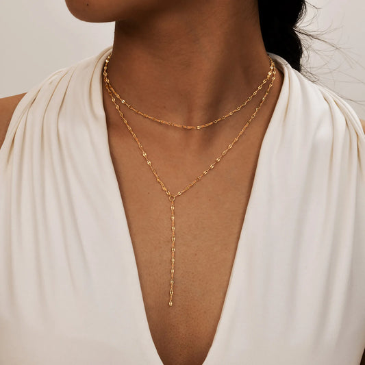 Stainless Steel Lip Chain,Double Layered Fringe Necklace,Gold Color Chaoker Fashion Jewelry Long Neckalce Sets for Women