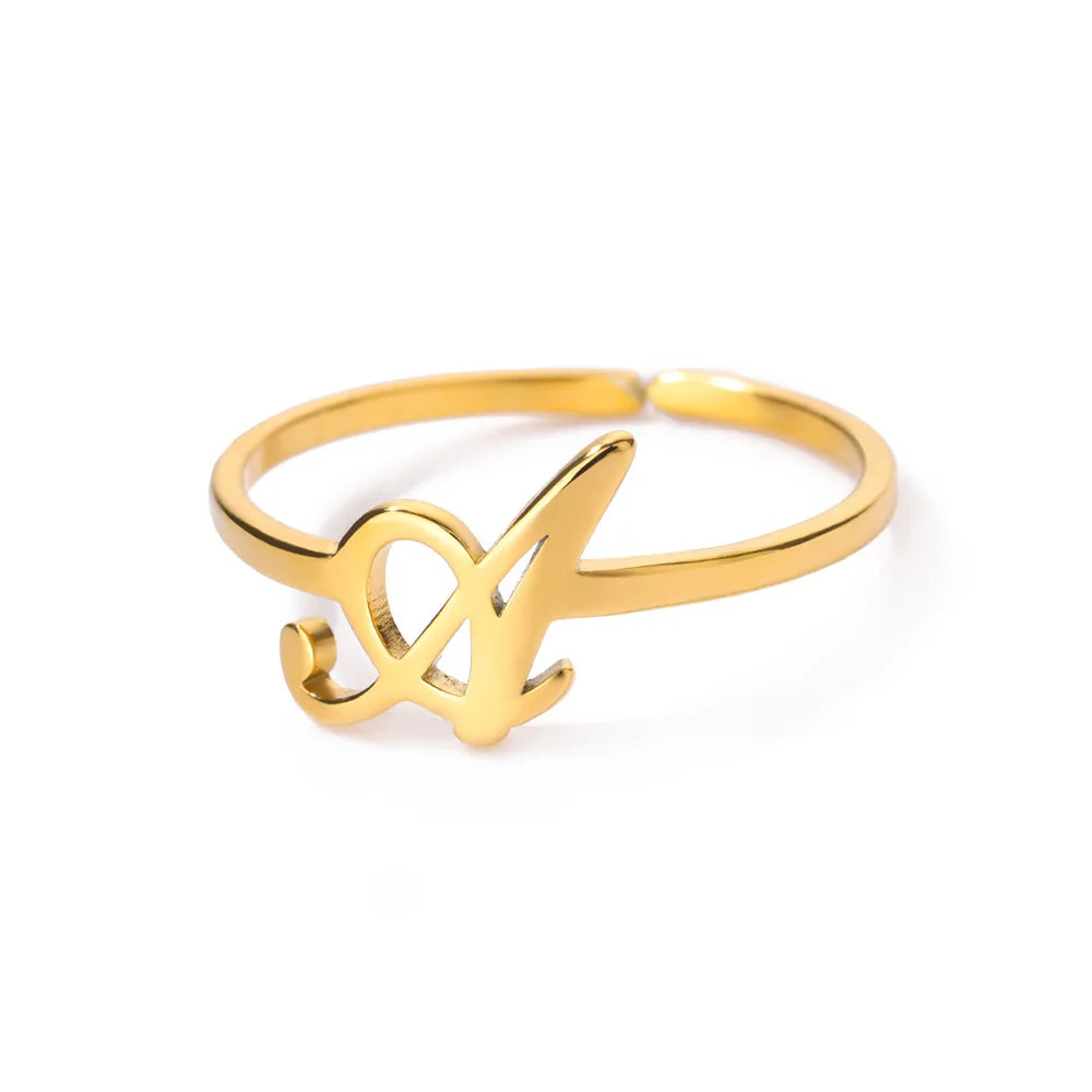 Initial Letter Rings For Women Gold Color Stainless Steel  A-Z Letter Adjustable Ring Aesthetic Wedding Christmas Jewelry Gift