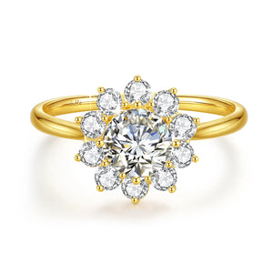 Szjinao 100% Real 14k Gold Flower Ring Full Moissanite Diamond 1 Carat Wedding Fine Jewelry 585 K Gold Trendy Valentine Day Gift