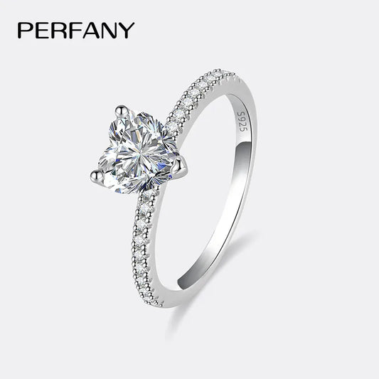 PERFANY 1/2CT Heart Cut Moissanite Ring for Women S925 Pure Silver Shiny Laboratory Diamond Engagement Luxury Jewelry