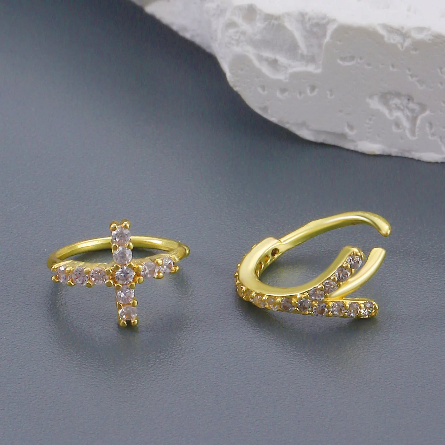 Creative Punk Nose Rings for Women Men Gold Color New Zircon-encrusted Cross Crown Love Hip-hop Fake Nose Studs Fashion Jewelry