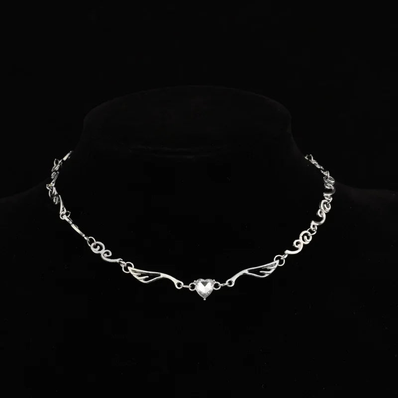 Y2K Silver Color Irregualr Choker Necklace for Women Girls Love Heart Crystal Clavicle Chain Necklace Wholesale Jewelry