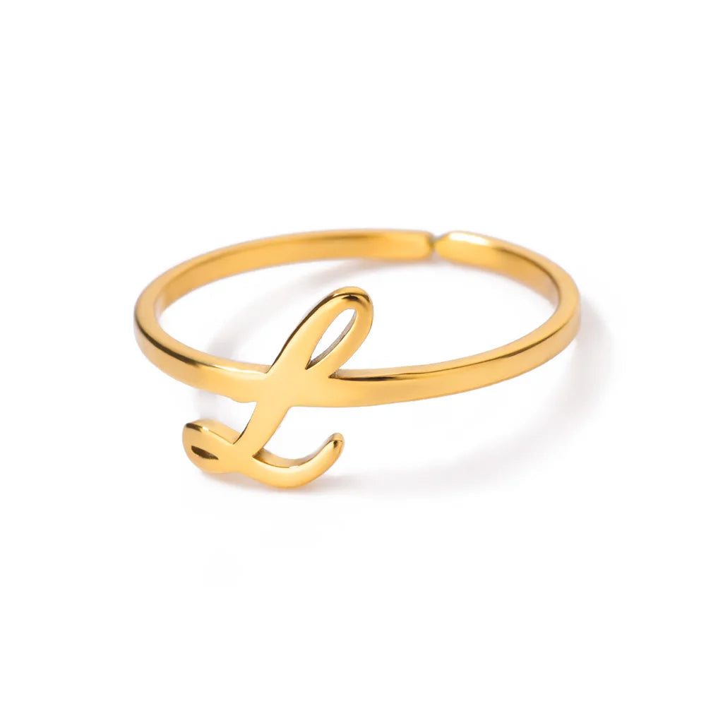 Initial Letter Rings For Women Gold Color Stainless Steel  A-Z Letter Adjustable Ring Aesthetic Wedding Christmas Jewelry Gift