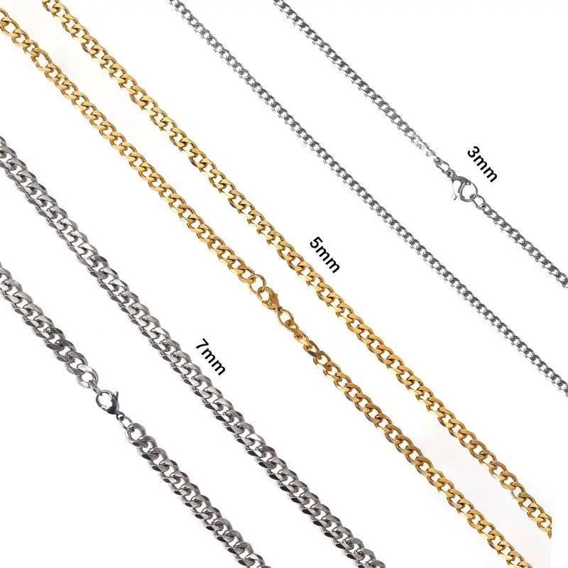 Punk Stainless Steel Necklace 3/5/7mm Curb Cuban Necklaces For Men Black Color Gold Color Link Chain Chokers Solid Metal Jewelry