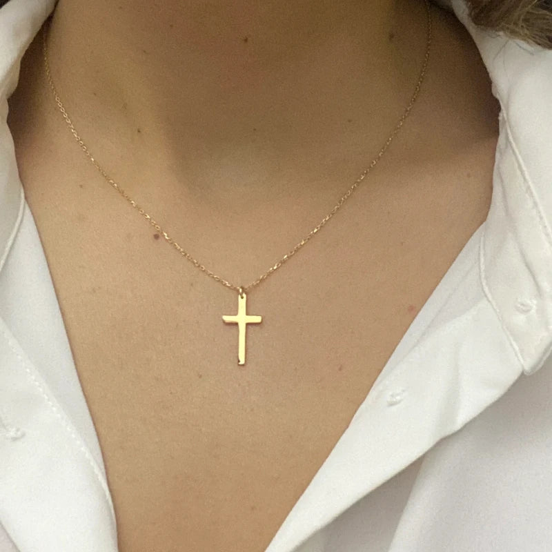 Stainless Steel Cross Gold Silver Color Necklace for Women Men Exquisite Chain Fashion Necklaces Jewelry Birthday Present